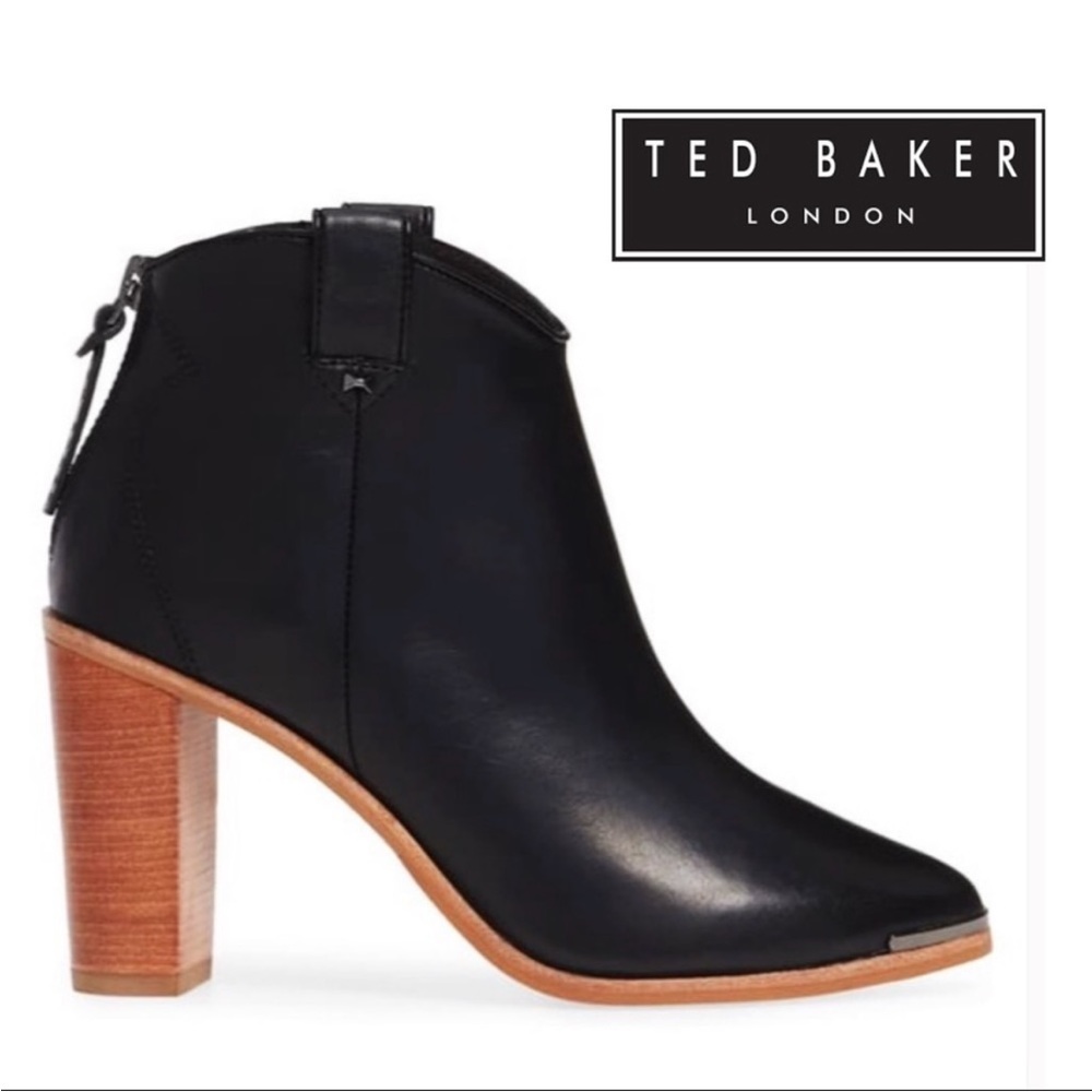 NWT Ted Baker London Kasidy Stacked Heel Leather Ankle Bootie - Picture 1 of 15